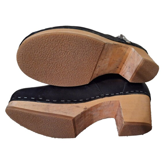 Womens‎ Swedish Hasbeens Zip It Emy Clog Bootie Wood Heel, Black leathe Sz 7.5 - Picture 8 of 9